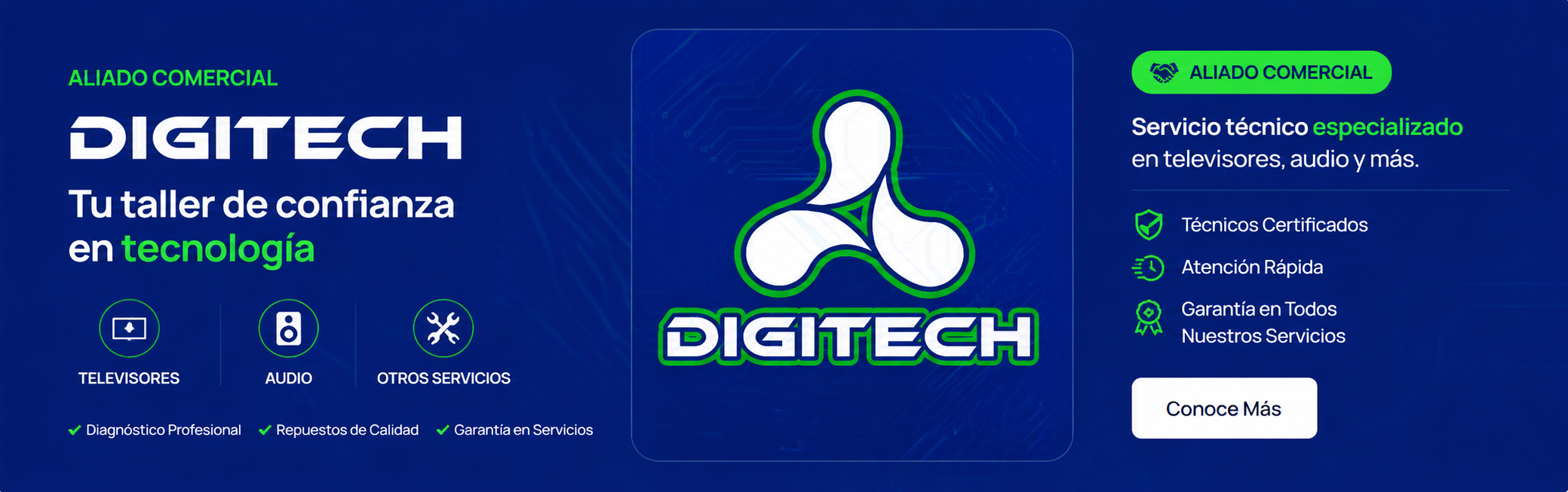 Digitech, aliado comercial y taller especializado en televisores, audio y otros servicios tecnologicos